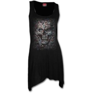 skull illution svart tunika kjole med gotisk hem T159F105
