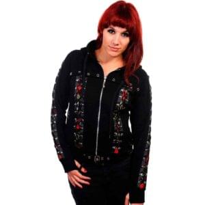 skull rose corset hettejakke med snøringer og lang hette HBN011BLK