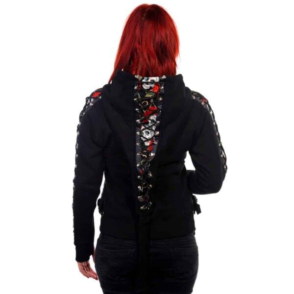 skull rose corset hettejakke med snøringer og lang hette HBN011BLK