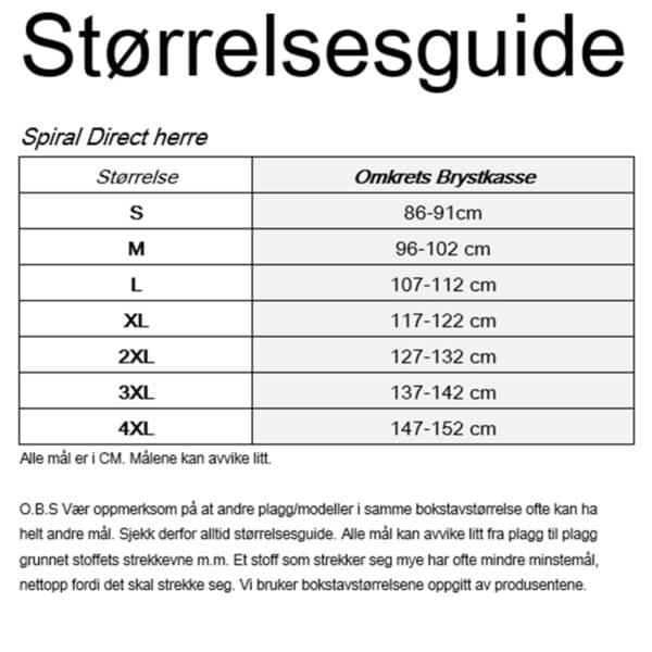 størrelseguide spiral direct herre