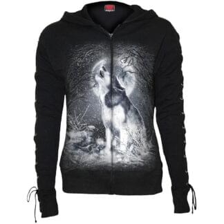 white wolf svart hettejakke med snøring på ermene T053F265