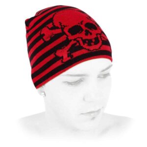 rød og svart stripete lue med hodeskalle ACP-006/07