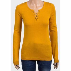 criss cross genser med albuepatch og snøring 17-097 gul