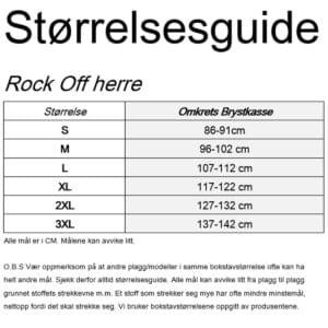 Størrelseguide for Rock Off produkter til herre