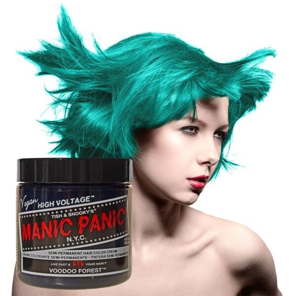 manic panic classic high voltage blågrønn hårfarge 118ml voodoo forest model pot 6007