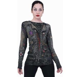 goth metal heltrykket løstsittende dametopp W034F455