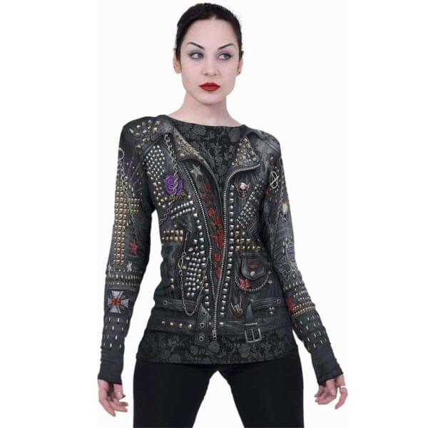 goth metal heltrykket løstsittende dametopp W034F455