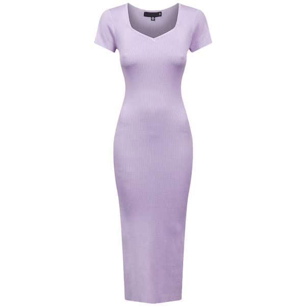 bodycon ribbestrikket maxikjole lavendel LDRE0640LILMG