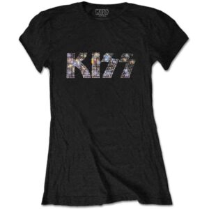 kiss dame t-skjorte flerfarget glitter studs logo diamanter KISSTS15LB
