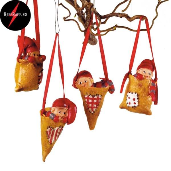 Pobra Nisse kremmerhus julesekk juletrepynt 4 stk 7cm 4619