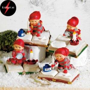 Pobra Nisse med bok sett med 4 stk 6cm 4642