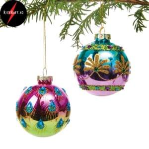 Pobra jultrekule i glass med stilful dekor og glitter 2 stk 8cm 6553