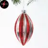 Pobra rød og sølvstripet krakelert glasskule oval 10 cm 6133-OVAL