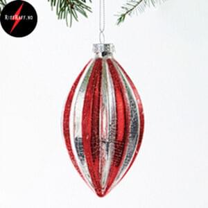 Pobra rød og sølvstripet krakelert glasskule oval 10 cm 6133-OVAL