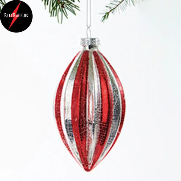 Pobra rød og sølvstripet krakelert glasskule oval 10 cm 6133-OVAL