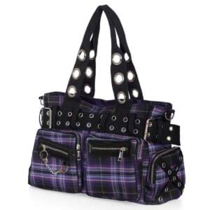Banned Alternative Camdyn skulderveske lilla rutete goth grunge BG34479 Riff Raff