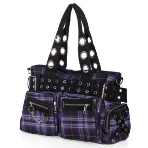 Banned Alternative Camdyn skulderveske lilla rutete goth grunge BG34479 Riff Raff