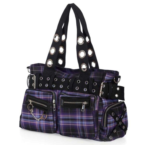 Banned Alternative Camdyn skulderveske lilla rutete goth grunge BG34479 Riff Raff