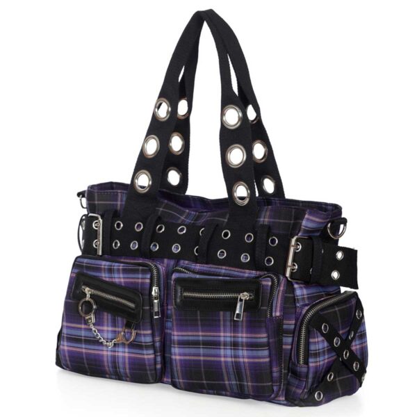 Banned Alternative Camdyn skulderveske lilla rutete goth grunge BG34479 Riff Raff
