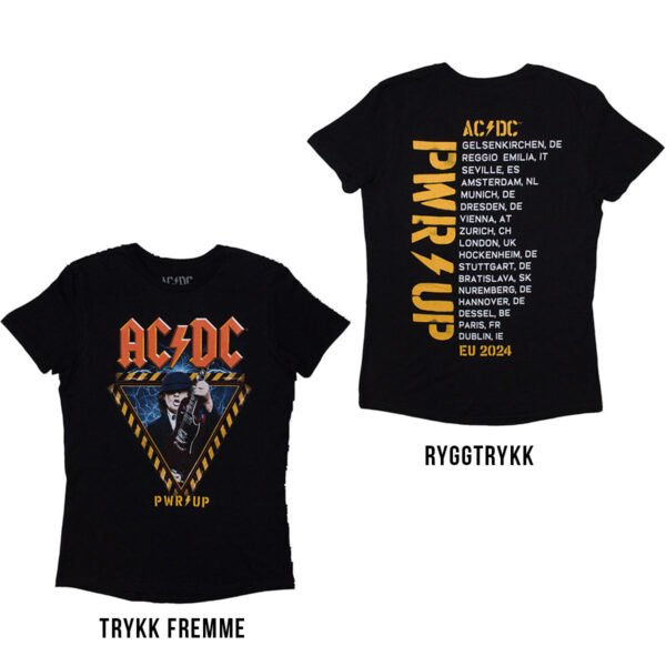 AC/DC Angus Triangle Ex EU Tour 2024 dameskjorte ACDCTS131LB Rock Off RiffRaff.no