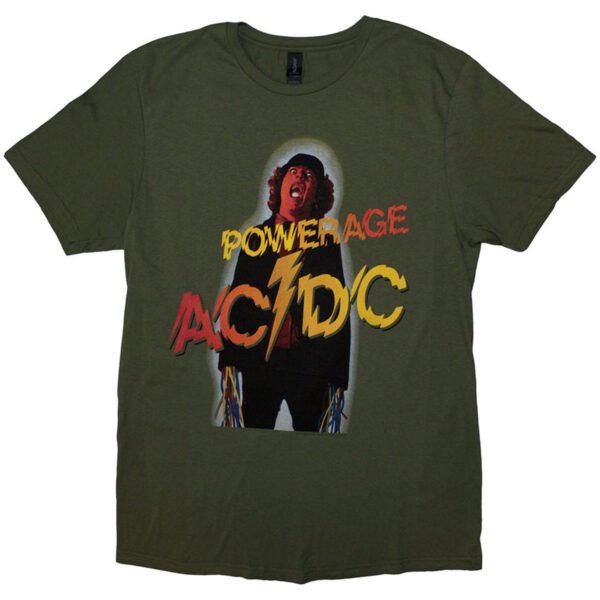 AC/DC Powerage t-skjorte khakigrønn unisex bandmerch ACDCTS149MK Rock Off RiffRaff.no