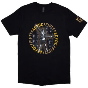 AC/DC t-skjorte med Angus Young unisex Fifty Angus Repeat Rock Off ACDCTS129MB RiffRaff.no