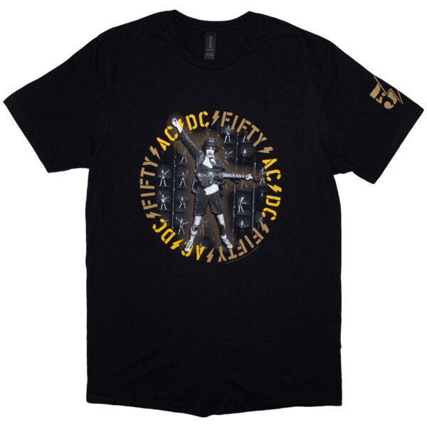 AC/DC t-skjorte med Angus Young unisex Fifty Angus Repeat Rock Off ACDCTS129MB RiffRaff.no